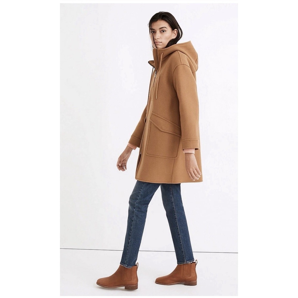 1X Madewell Lynnford Coat in Insuluxe Fabric Classic Camel Wool hooded